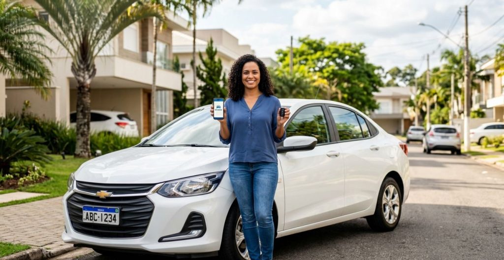 Motorista dirigindo carro com proteção de seguro automotivo.